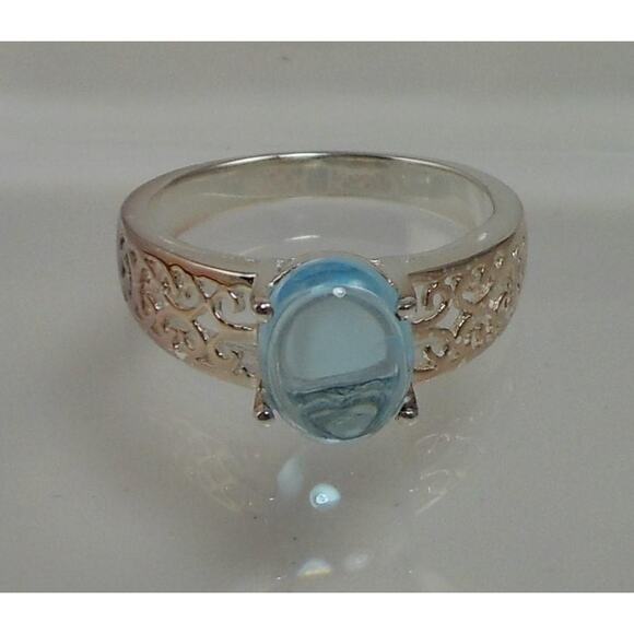 Elegant Sterling Silver Filigree Ring with Blue Topaz Gemstone - Vintage Size 7 - Picture 9 of 10